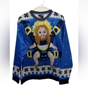 American AF Long Sleeve Baby Jesus Christmas Shirt Size L EUC Funny Humor